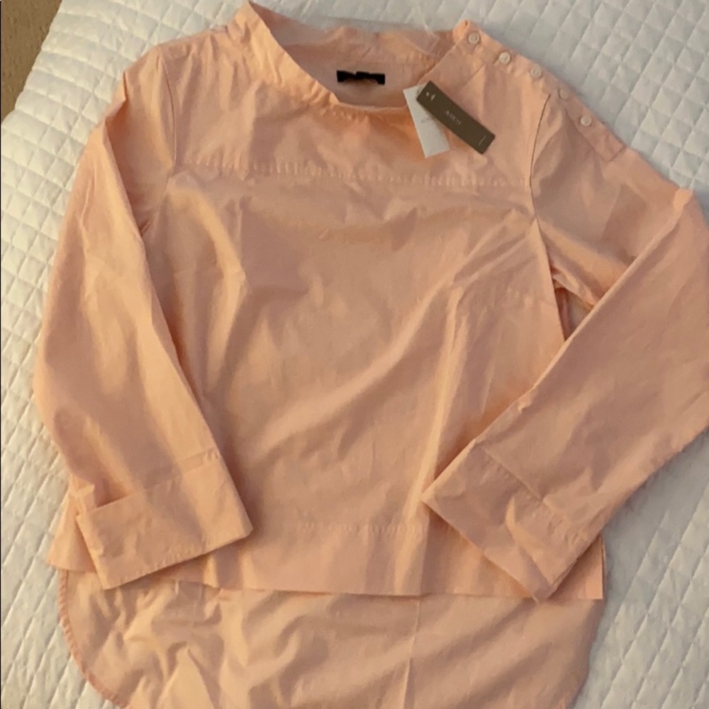JCrew Pink funnelneck top in cotton poplin